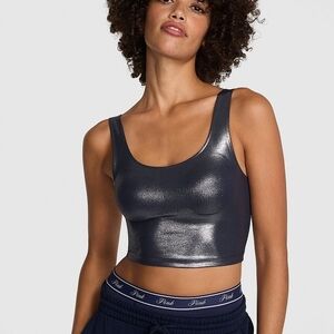 Victorias Secret PINK Relay Metallic Silver Crop Top Sports Bra